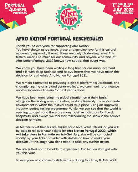 CANCELLED: Afro Nation - Portugal 2021