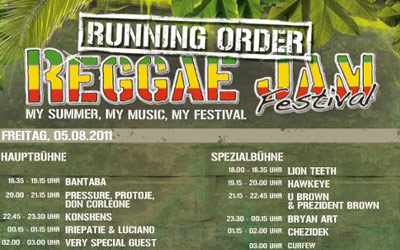 Running Order: Reggae Jam 2011
