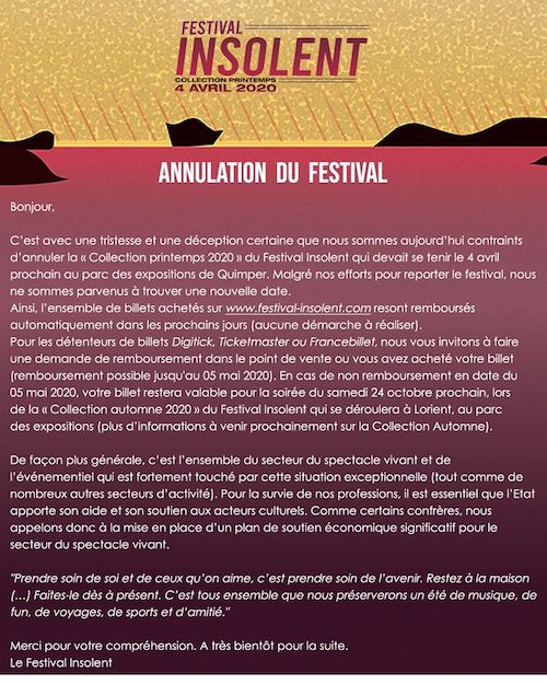 CANCELLED: Festival Insolent - Collection Printemps 2020