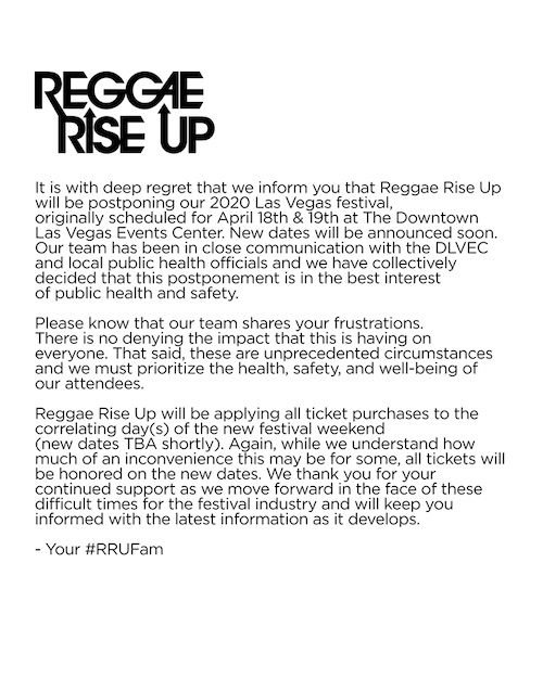 POSTPONED: Reggae Rise Up - Las Vegas 2020