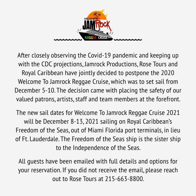 CANCELLED: Welcome To Jamrock Reggae Cruise 2020 #2