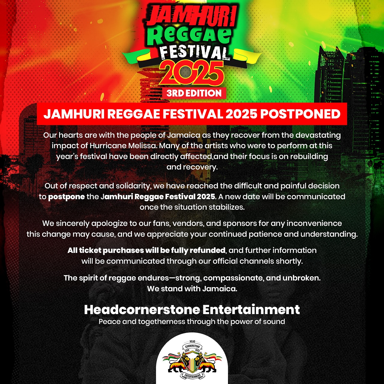 Postponed: Jamhuri Reggae Festival 2025