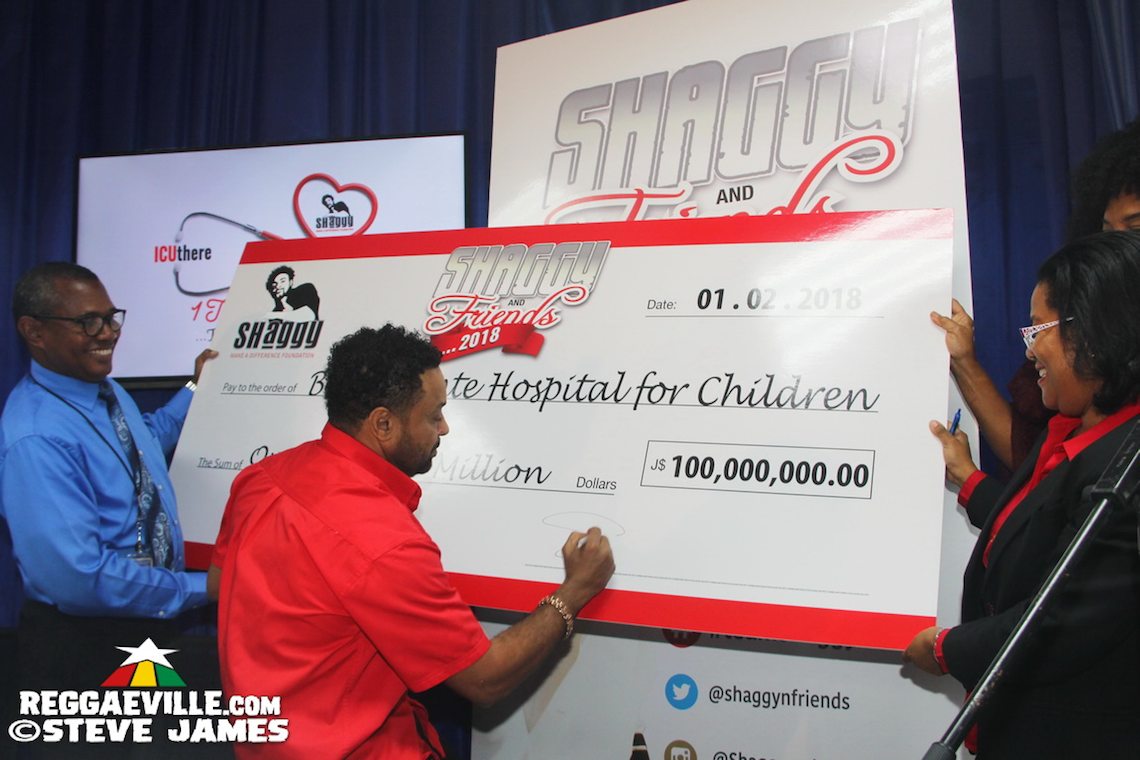 Shaggy Presents J$100 Million Cheque To Bustamante Hospital For Children