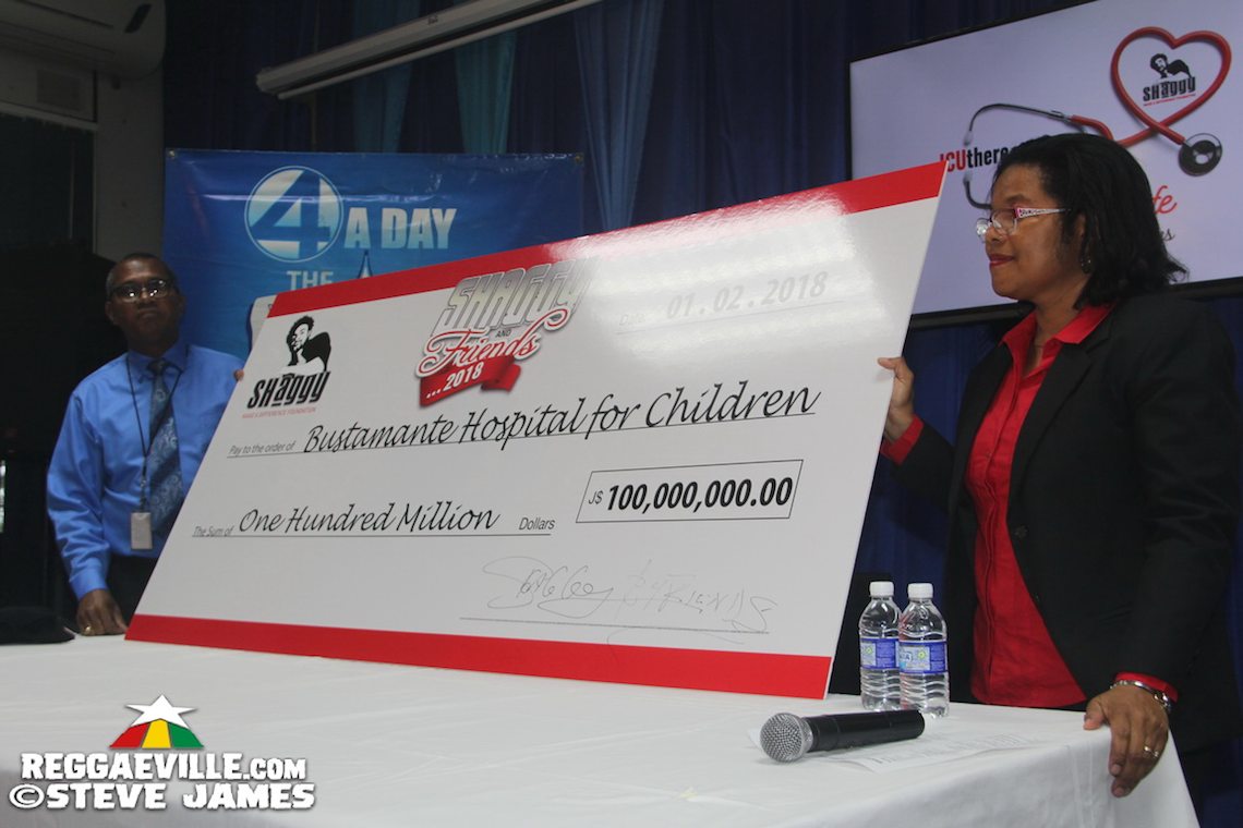 Shaggy Presents J$100 Million Cheque To Bustamante Hospital For Children