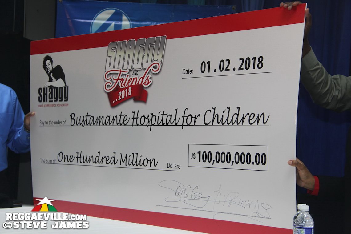 Shaggy Presents J$100 Million Cheque To Bustamante Hospital For Children