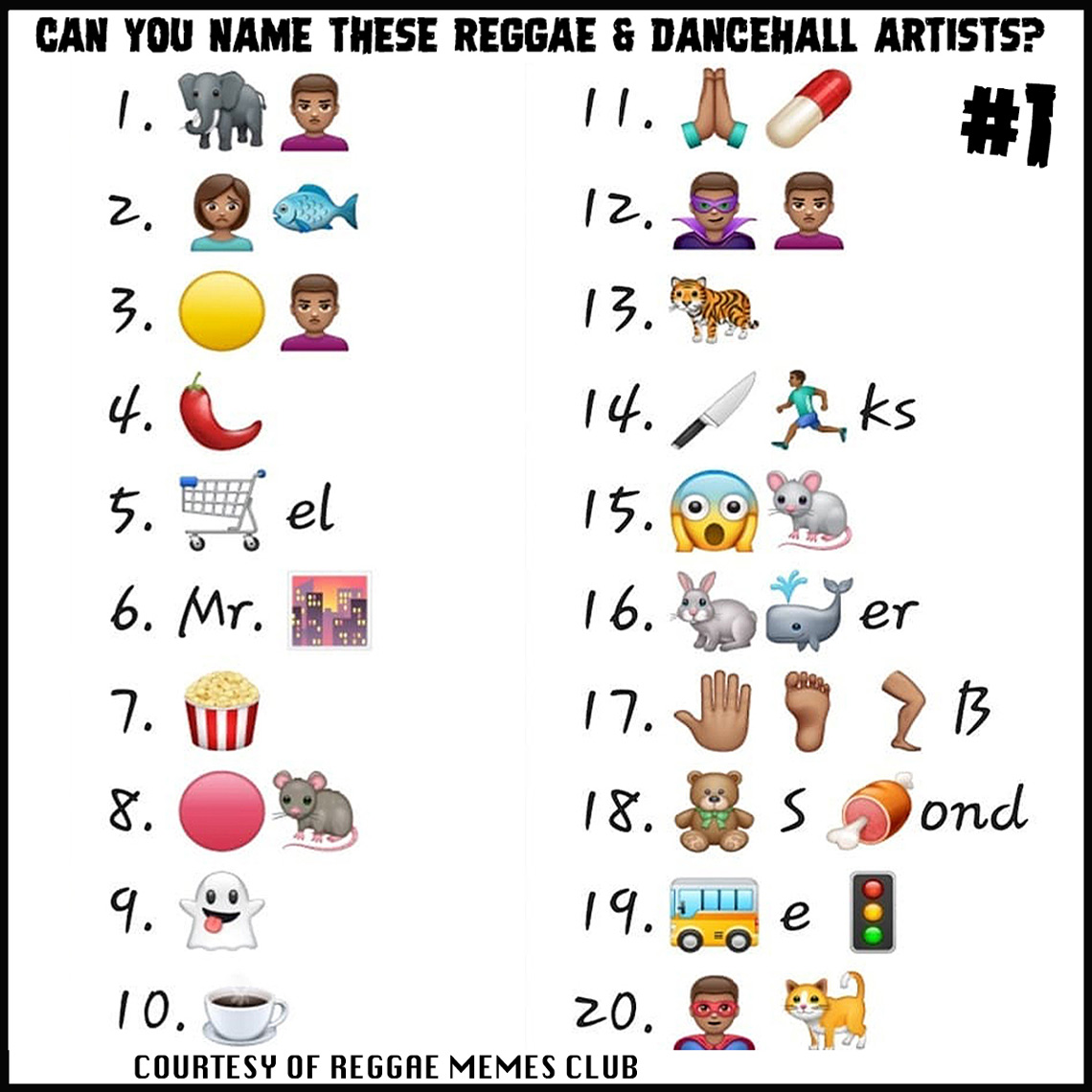 Emoji Music Quiz - Can You 44 Reggae & Dancehall Artists?